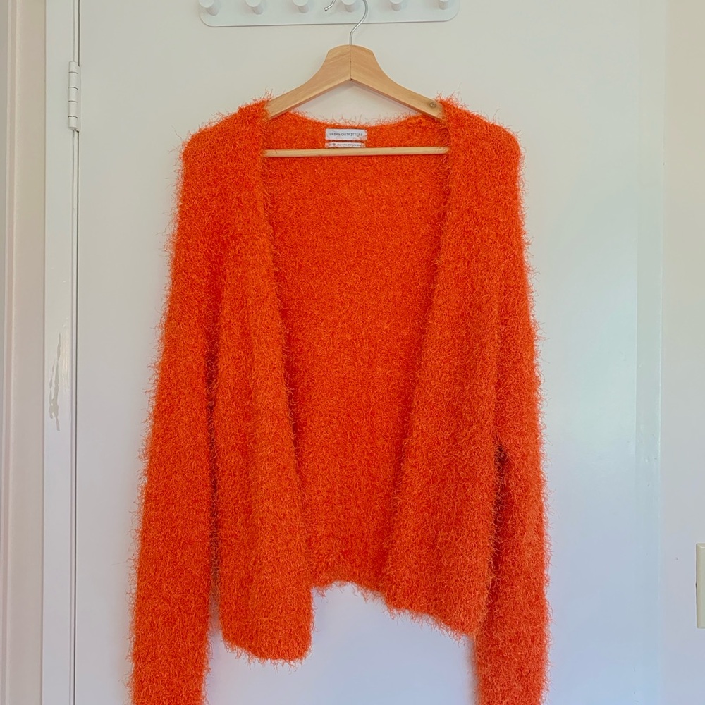 Urban Outfitters Vibrant Orange Fuzzy Cardigan